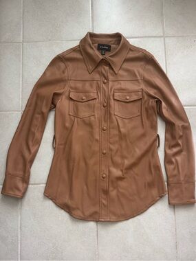 XS Cognac Faux Leather Shacket